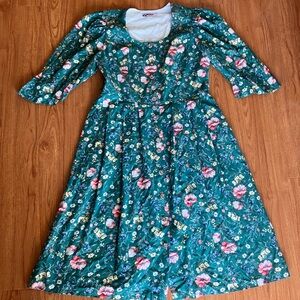 Alphorn Trachtenmode VTG Cottagecore Prairie Floral Dress Linen Pockets Bust46